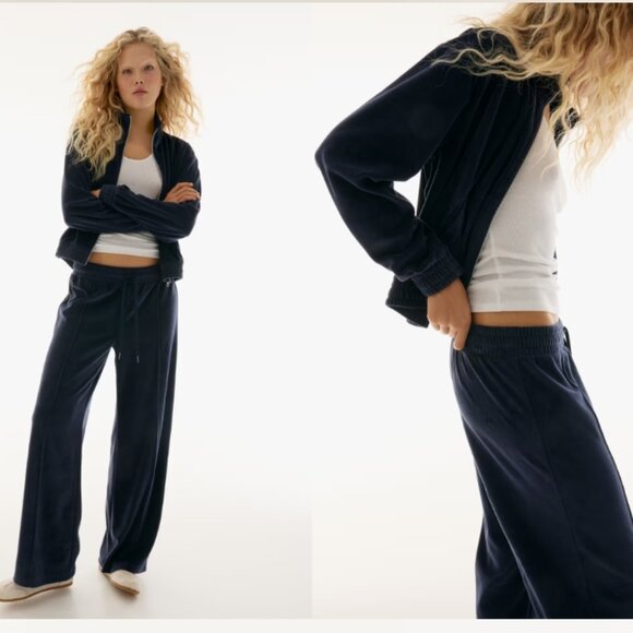 NWT H&M Wide-Leg Velour Joggers - Picture 2 of 8